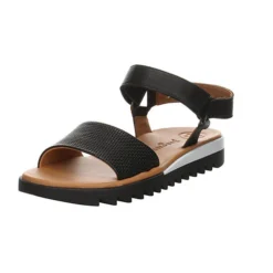 Paul Green Damen Riemchensandalen Sandale Fußbett Bequem Freizeit Glattleder Uni Riemchensandalen - Schwarz