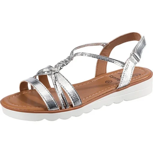 Metallic Plateau Riemen T-Steg-Sandalen - Silber -Schuh Verkaufs-Shop 22193367 01