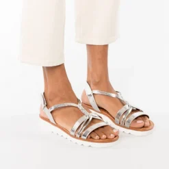 Metallic Plateau Riemen T-Steg-Sandalen - Silber -Schuh Verkaufs-Shop 22193367 02