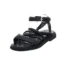 MJUS Damen Riemchensandalen Twwt Sandale Fußbett Bequem Freizeit Glattleder Uni Riemchensandalen - Schwarz
