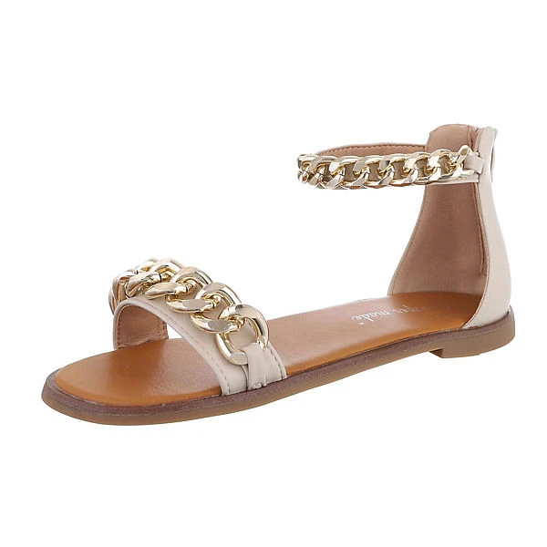 Riemchensandalen Reißverschluss, Blockabsatz, Kette - Beige 1 Riemchensandalen Reißverschluss, Blockabsatz, Kette - Beige