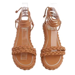 Riemchensandalen Hakenschnürung, Flach, Geflochten, Riemen -Schuh Verkaufs-Shop 29129447 04