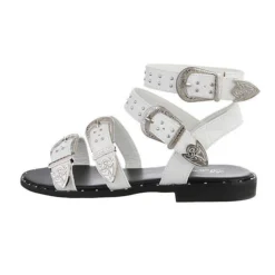 Riemchensandalen Schnalle, Flach, Nieten