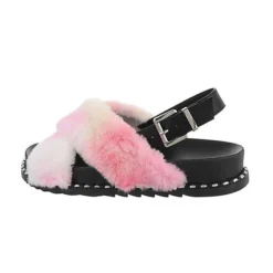 Riemchensandalen Schnalle, Flach, Dekofell