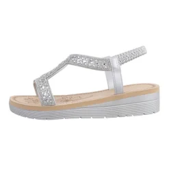 Riemchensandalen , Keilabsatz/Wedge, Metallisch, Strass