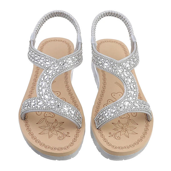 Riemchensandalen , Keilabsatz/Wedge, Metallisch, Strass 4 Riemchensandalen , Keilabsatz/Wedge, Metallisch, Strass – Bild 4