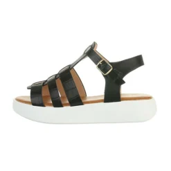 Riemchensandalen Knöchelriemen, Flach, Metallisch, Riemen - Schwarz