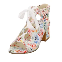 Laura Vita Damen Riemchensandalen Hackio 11 Sandalette Fußbett Bequem Freizeit Blüten Leder-/Textilkombination Geblümt Riemchensandalen - Weiß