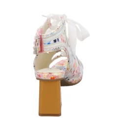 Laura Vita Damen Riemchensandalen Hackio 11 Sandalette Fußbett Bequem Freizeit Blüten Leder-/Textilkombination Geblümt Riemchensandalen - Weiß -Schuh Verkaufs-Shop 29444208 04