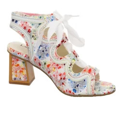 Laura Vita Damen Riemchensandalen Hackio 11 Sandalette Fußbett Bequem Freizeit Blüten Leder-/Textilkombination Geblümt Riemchensandalen - Weiß -Schuh Verkaufs-Shop 29444208 06